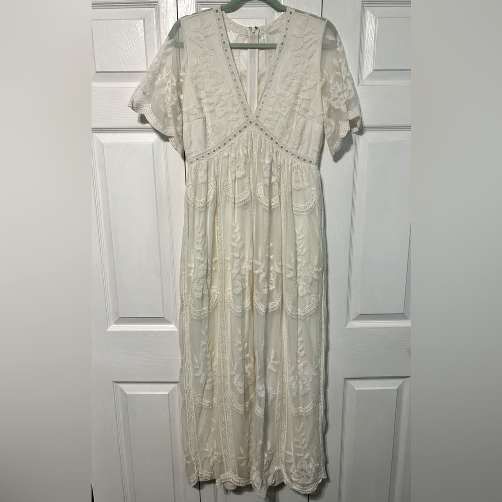 PinkBlush Cream Lace Maternity Maxi Dress